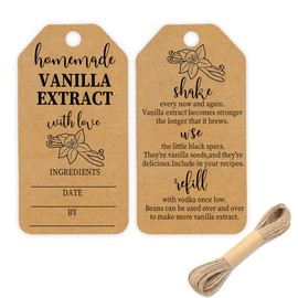 50PCS Kraft Vanilla Extract Labels Homemade Vanilla Extract Tags with Instructions for Gifting & Refilling Handcrafted Vanilla Bottles,Christmas Gift,Kitchen Pantry,Jar(Includes Rope),2.6 * 1.3 in