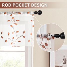 MRTREES Sheer Christmas Curtain Valance, 2 Panels Voile Leaves Embroidered Valance Curtains Rod Pocket, 54x16 Inches Short Window Treatment for Living Room Kitchen Festival Decor(Terracotta Leaves)
