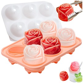 Ice Cube Tray with Lid, Silicone Ice Tray Rose Ice Cube Mold for Freezer, Ice Ball Maker Easy Release Ice Trays Maker, 6 Cavity Rose Ice Tray Mold, 3D Rose Ice Cube Maker Ice Mold for Cocktails