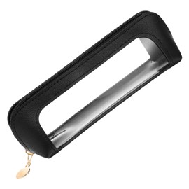 1 PCS Double Sided Clear Toiletry Bag Clear Pencil Case with Zipper Makeup Brush Bag Portable Leather Skincare Cosmetic Bags Transparent Waterproof Cosmetic Organizer Storage Bags for Women(Black)