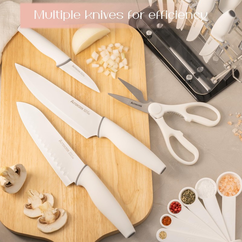Astercook Knife Set for Kitchen with Block and Sharpener 22