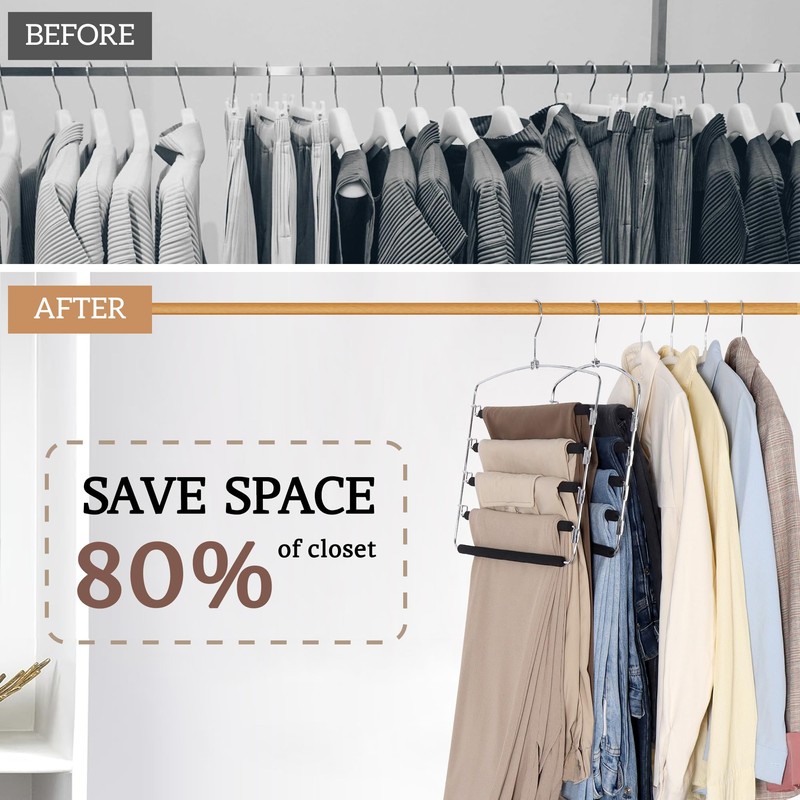 SINDAX Pants Hangers Space Saving - 6Pack, 5 Layers Space