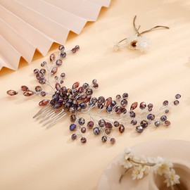 Teyglen Dainty Purple Rhinestones Crystal Bridal Hair Comb Headband with Crystals for Brides and Women