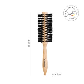 TITANIA Wooden Round Brush • Blow Drying Brush • Wooden Hair Brush • Styling Brush for Men & Women • Real Hair Bristles • Hair Brush (22 cm)