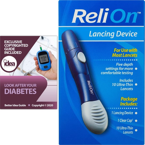 ReliOn Lancing Device Bundle with Exclusive "Look After Your Diabetes" - Better Idea Guide | Includes 10 Ultra-Thin Lancets (2 Items)