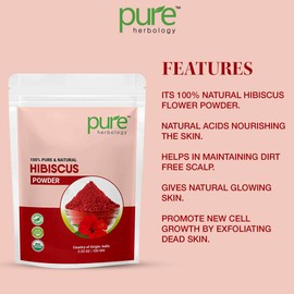 Pure Herbology Pure & Natural Hibiscus Flower Powder for Face Packs and Hair Growth & Care, 100gm