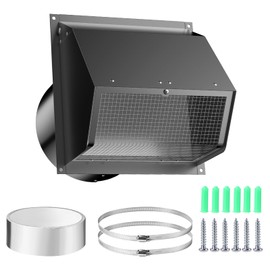 10 Inch Hooded Wall Vent with Screen and Damper,Wall Exhaust Vent Cover Cap,Dryer Vent Cover Outside,External Extractor Wall Vent Hood for House Kitchen Range Hood Air Ventilation Black