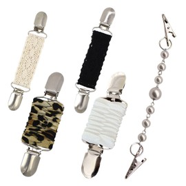 QFEHTHSK 4 Sweater Clips, 1 Pearl Clip, Elastic Cardigan Clip, Double Sided Non-Slip Clip, Scarf Holder, Outdoor Hat Clip, Versatile Elastic Clip, Leopard pattern