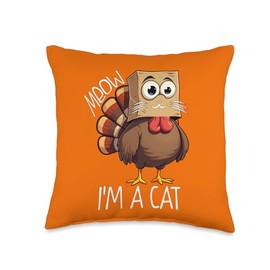 Thanksgiving Funny Turkey Fake Cat Meow I'm a Cat Disguise Throw Pillow
