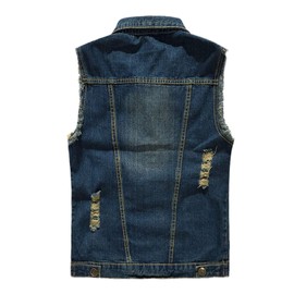 NASKY Men's Fit Retro Ripped Denim Vest Sleeveless Lapel Jean Vest Jacket Waistcoat Top(XX-Large,Dark blue)