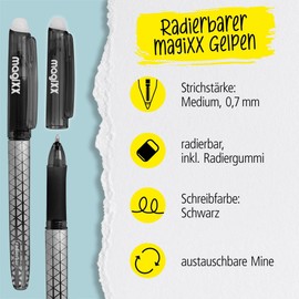 Online MagiXX Erasable Pen Black with 0.7 mm Line Width, Erasable Rollerball Pen for Learning to Write & for the Office, Erasable Pen Set, Erasable Ballpoint Pen for Students, Students