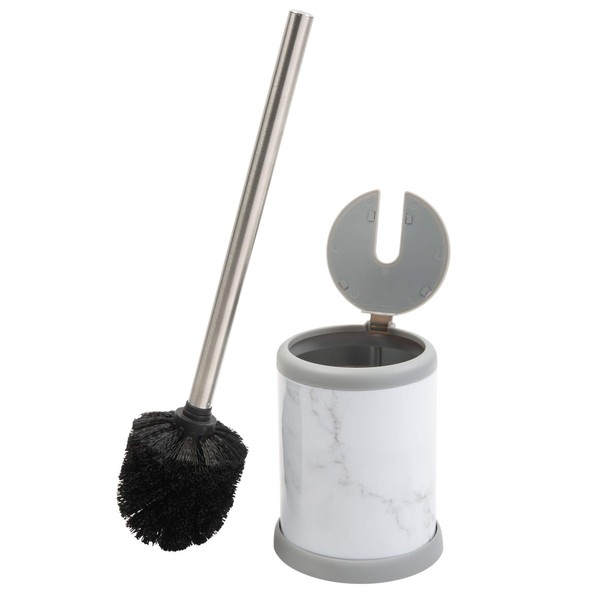 Bath Bliss Toilet Brush and Holder | Self Closing Lid | 360 Degree Brush Head | Bathroom Cleaning | Compact Size | Storage and Organization | Marble