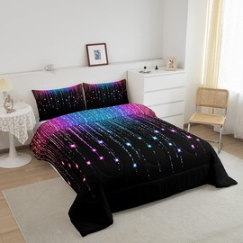 Abstract Ombre Comforter Set Purple Blue Black Bedding Set for Boys Girls Women Kids Modern Geometric Comforter Glitter Galaxy Stars Decor Quilt Set Bedroom Collection 3Pcs Full Size