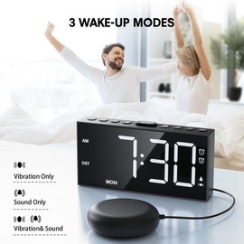 Mesqool Extra Loud Alarm Clock with Bed Shaker, Vibrating Alarm Clock for Heavy Sleepers, Hearing Impaired and Teenagers, Double Alarm Clock, Large Display, USB Charger, Dimmer, Snooze