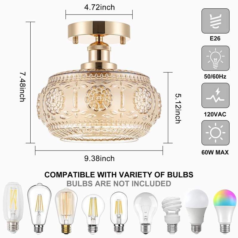 Tbaoinla Semi Flush Mount Ceiling Light - French Gold Finish