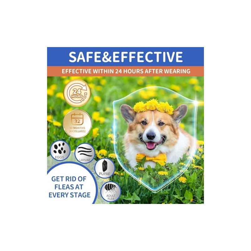 Dog Flea and Tick Collar 4 Pack, Waterproof Adjustable Collar