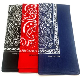 triumphal 100% Cotton bandanas/scarves for Men & Women Paisley printed Large 22X22 inches (3, Black/Red/Navy)