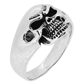 Treasure Bay 925 Sterling Silver Chunky Biker Punk Skull Ring For Men (P)