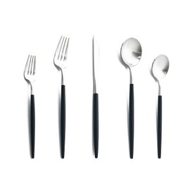 Uniturcky Matte Silverware Set, 10-Piece 18/10 Stainless Steel Satin Finish Flatware Set Service for 2, Kitchen Utensil Set, Tableware Cutlery Set for Home Restaurant (Black Handle Silver, 10-Piece)