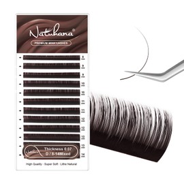 NATUHANA Colored Eyelash Extensions 0.07mm D Curl 8-14mm Mixed Length Tray, Premium Individual Easy Fan Lashes Volume, Professional Supplies for Lash Techs(Red+Brown,0.07 D,8-14 MIX)