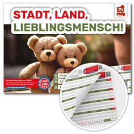 rudy games - Stadt-Land-Lieblingsmensch, Game Block, Board Game, Travel Game, Family Game, Party Game, Gift, Souvenir, from 8 Years, (RG038)