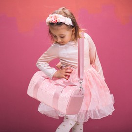 Ballet Bags for Little Girls, Pink Soft Plush with Plush Pendant Ballet Bag Gymnastics Sport Bag Overnight Travel Sleepover Bags with Wet and Dry for Kids Girls