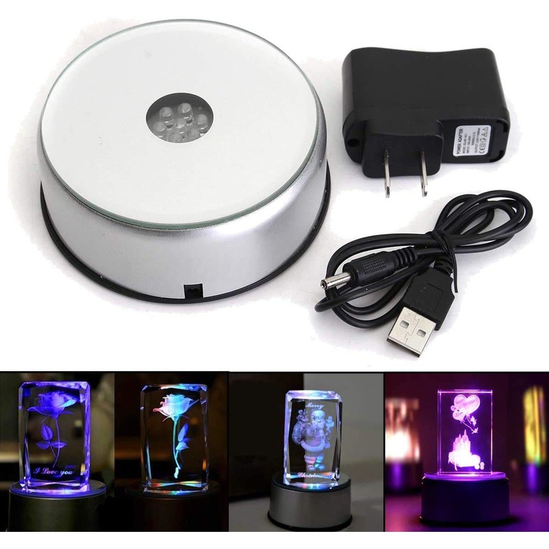 7 LED Light Stand Base, Colorful Light Rotating Crystal Display