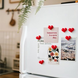 Janvelle 12PCS Heart Fridge Magnets Cute Magnet for Rrefrigerator 1.26 * 0.95 inch Middle Size Red Color Decorative Magnetic Whiteboard Photos Magnet Set