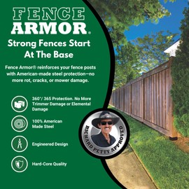 Fence Armor Galvanized Steel Pro-Series Post Guard | Protection Against String Trimmer & Lawn Maintenance Equipment Damage | Includes 4 USA Matching Screws (5.5x5.5x6, Black)