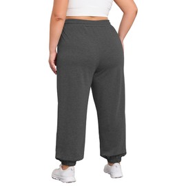 FOREYOND Women's Plus Size Yoga Pants with Pockets Casual Lounge Joggers Elastic Waist Workout Active Sweat Pants Dark Grey 3XL