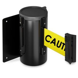 kaiyomi 11 Feet Fixed Wall Mount Retractable Belt, Stainless Steel Spring Expansion Belt, Crowd Control Barriers with Black Steel Case (Caution-Do not Enter Belt)