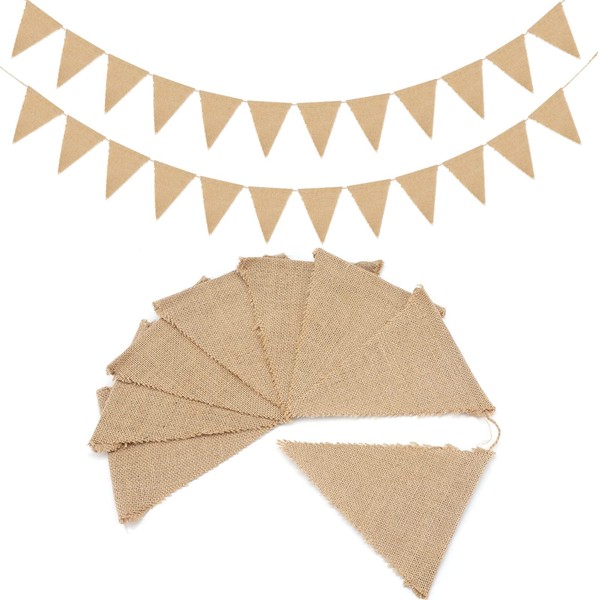 G2PLUS 11M linen bunting, 48 pieces, rustic bunting, garland, hessian bunting for wedding decoration, 3.7m