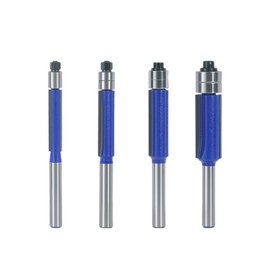 MNA Top Double Bearing Flush Trimming Router Bits Set of 4, Straight Flush Trimming Router Bits Set. 1/4" Shank. Cut to Heights of 1/4", 5/16", 3/8", 1/2". Ideal for Trimming Shelf Edges etc