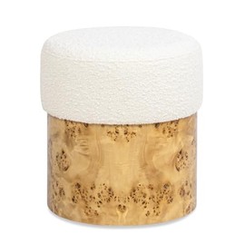 Jennifer Taylor Home Nebula Round Burl Wood Upholstered Ottoman, Ivory White Boucle