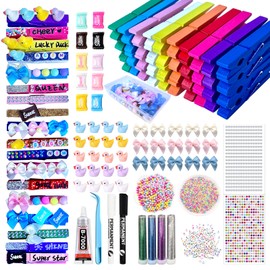 60set Cheer Pins Include 60 Pcs Clothes Pins Wooden,30 Mini Resin Ducks, 30 Bows, 100 Mini DIY Accessories, Tweezers, Stickers, Self-Adhesive，Cheer Gifts