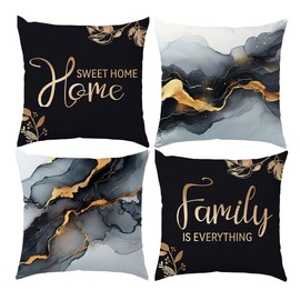 BEWQ Bless Home Black Gold Marble Throw Pillow Covers, 18X18 inch Set of 4 Square Modern Outdoor Pillow Cases Decorative Cushion Covers, for Home Couch Sofa Car Decor