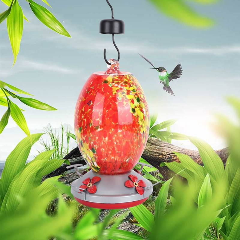 Hummingbirds Water Feeder Colorful Painting Glass Bird Feeding Tool for