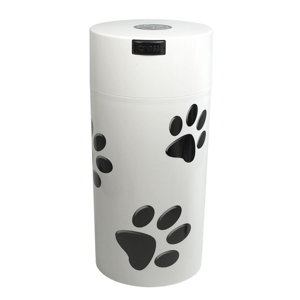 Pawvac 24 Ounce Vacuum Sealed Pet Food Storage Container; White Cap & Body/Black Paws