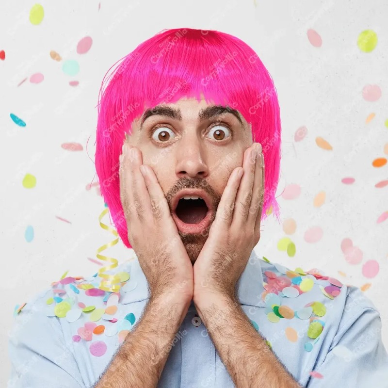 Peluca Lacia Corta Rosa Neón Disfraz Fantasía Fiesta Cosplay