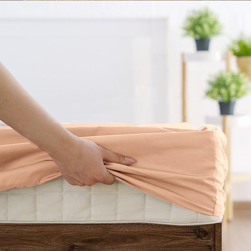 SSW HOMES Single Fitted Sheet Peach - Deep Pocket 12