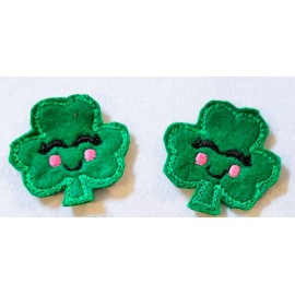 Handmade Embroidered Shamrock Happy Face Fealties Set of 2
