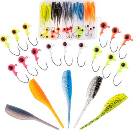 Dr.Fish 55 Pieces Crappie Lures Kit Crappie Jig Heads Soft Plastic Lures Baits Grub Worms Bass Bluegill Panfish Fishing Jigs Hooks Set with Tackle Box Trout Freshwater