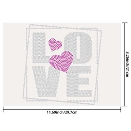 SUPERDANT Love Iron on Rhinestones Transfer T-Shirt Crystal Heat Transfer Love Heart Patches Iron on Hotfix Transfer Bling Decals for Girl's Clothing Tote Bag DIY Art Craft for Valentine's Day