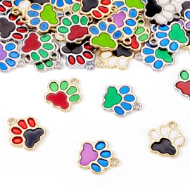 FASHEWELRY 40Pcs Dog Paw Printed Alloy Enamel Charms 10 Colors Animal Footprint Dangle Earring Pendants Flat Back Enamel Charms for DIY Jewelry Making Crafts