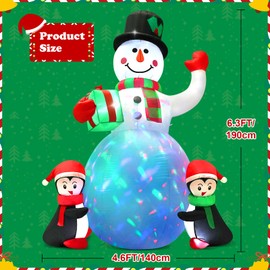 Christmas Inflatables Outdoor Decorations, 6.3 FT Inflatable Snowman with 2 Penguins and Gift, Blow Up Xmas Decorations with Built-in LED Light for Indoor Outdoor Yard Garden Patio Lawn Decor