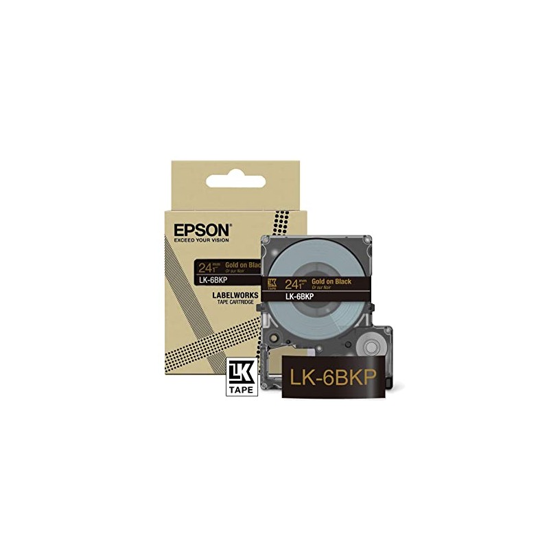 Epson Label Cassette, Metallic Tape LK-6BKP Gold on Black, Durable