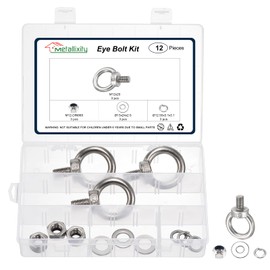 METALLIXITY Shoulder Eye Bolt with Spring Washers & Flat Washers & Lock Nuts (M12x20mm) 3Set, 304 Stainless Steel Machinery Lifting Ring Threaded Eye Bolt - for Load Hoisting, Silver