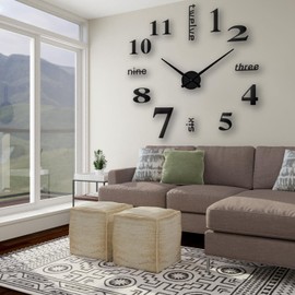 SOYTO Reloj de Pared, Reloj de Pared Moderno y silencioso para la Sala de Estar y el Dormitorio,Espejo, DIY Reloj 3D Pared Grande,Reloj de Pared fácil de Montar （Negro)