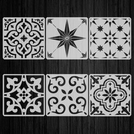 6Pcs Floor Stencil Tile Stencil, 12x12 Inch Tile Stencils Floor Stencils Furniture Wall Garden Patio Bathroom Decor DIY Reusable