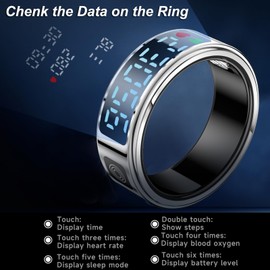 Smart Ring with Display Fitness Tracker Heart Rate Monitor Sleep Tracker TikTok Scrolling Ring Blood Oxygen Step Counter Pedometer Fitness Ring Waterproof Health Smart Rings for Men Women